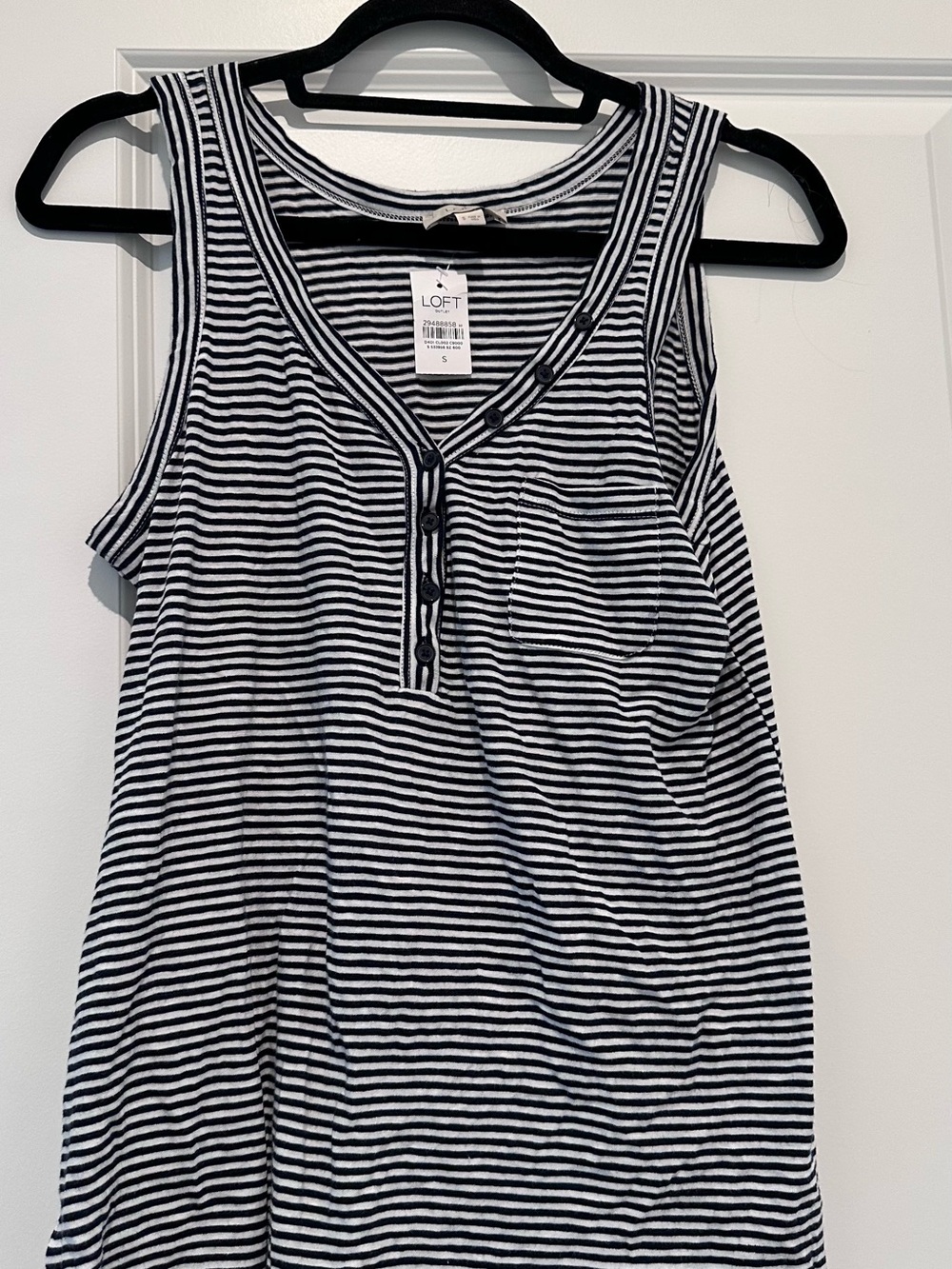 NWT LOFT Navy & White Striped Sleeveless Henley Tank